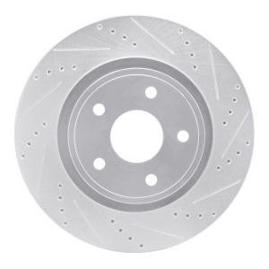 Dodge Ram 1500 Brake Rotor (1) - Front Right - R1 Concepts - Drilled & Slotted - Silver - `04-`06